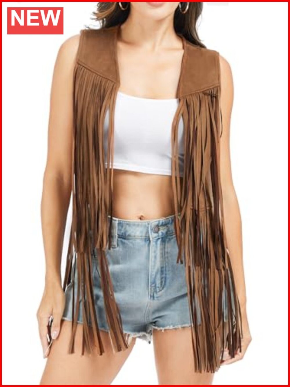 Faux Suede Fringe Vest Tassel Cowgirl Hippie Sleeveless Cardigan